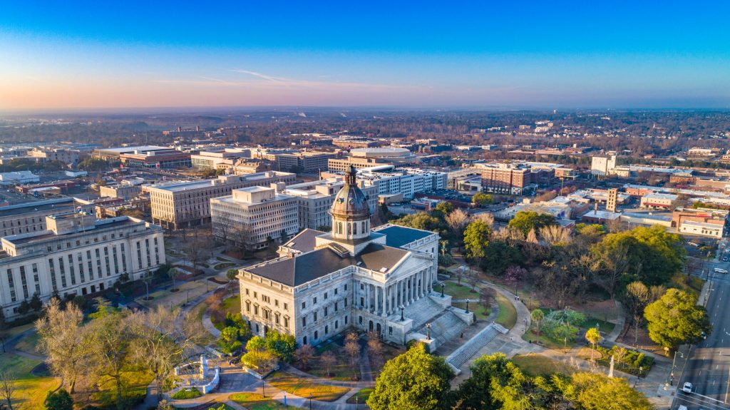 drone,aerial,view,of,downtown,columbia,,south,carolina,,usa.