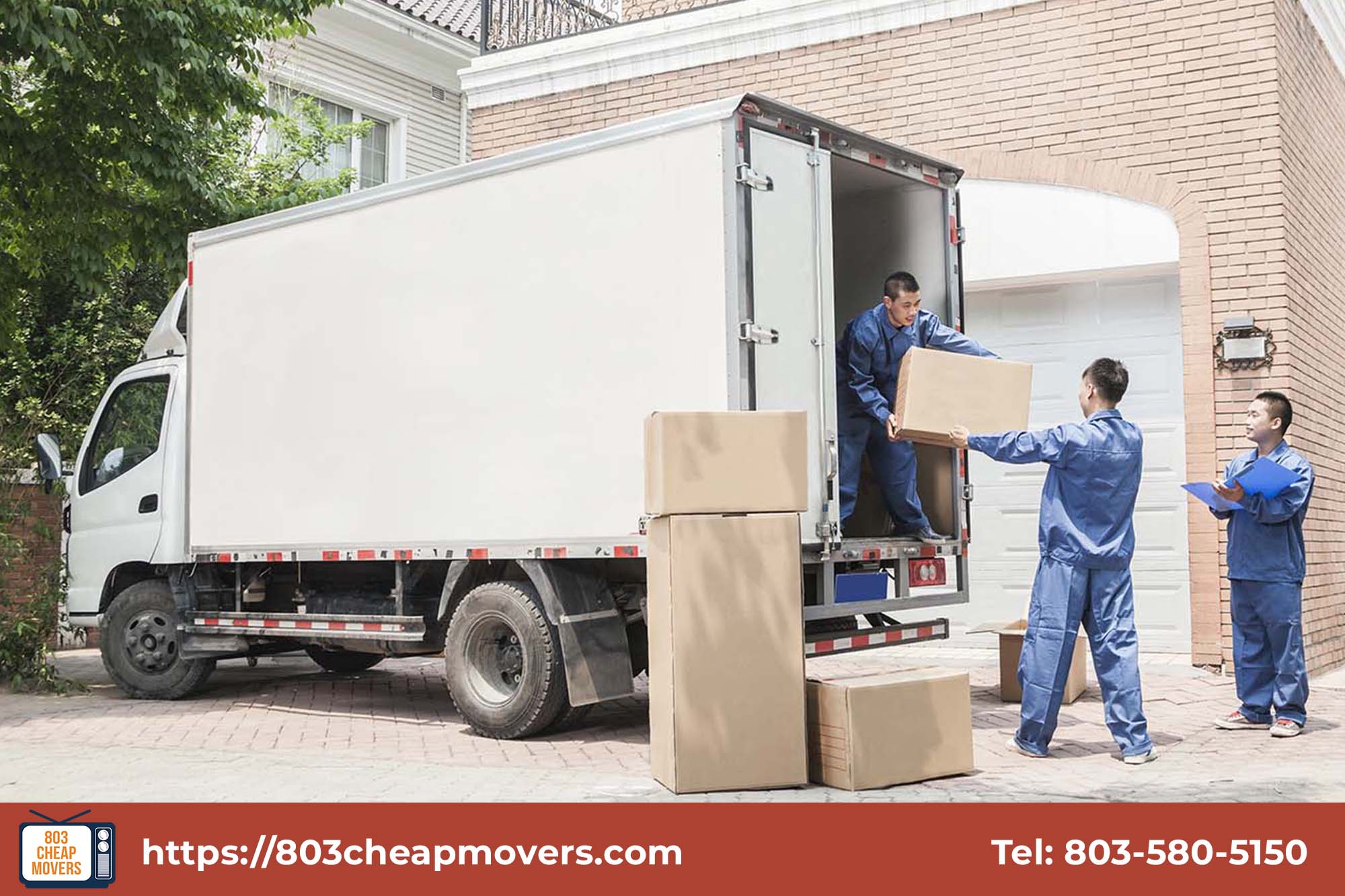 white moving truck parked residential house